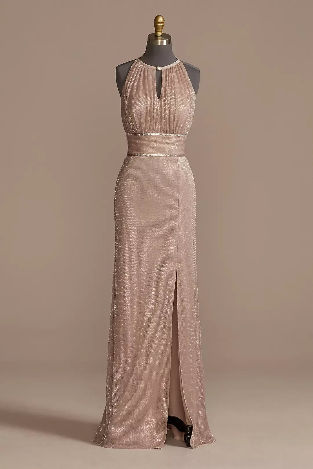 Dazzling Sheath Halter Neck Sleeveless Keyhole Back Floor Length Mother of the Bride Dress