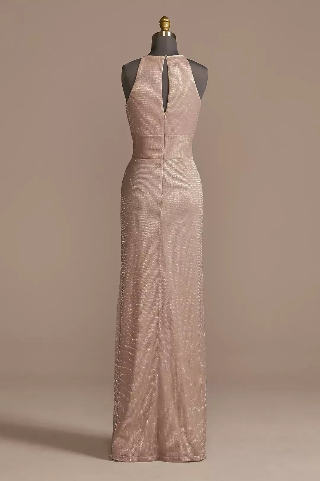 Dazzling Sheath Halter Neck Sleeveless Keyhole Back Floor Length Mother of the Bride Dress