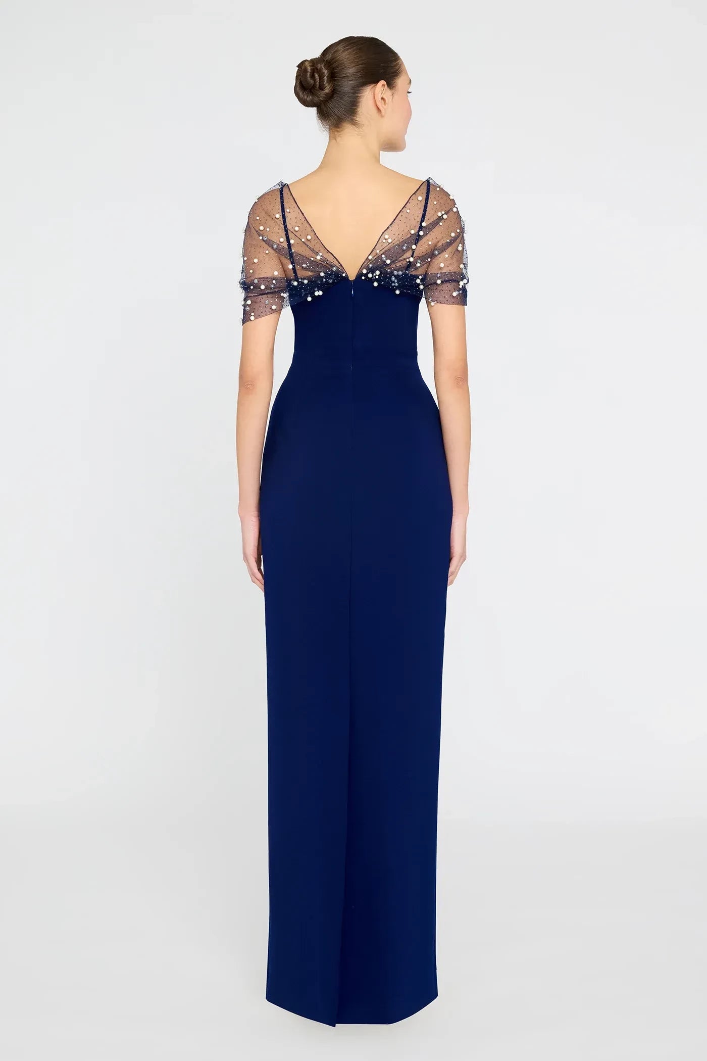 Delicate Sheath Illusion Neck Beaded Sleeve Open Back Floor Length Prom Dress