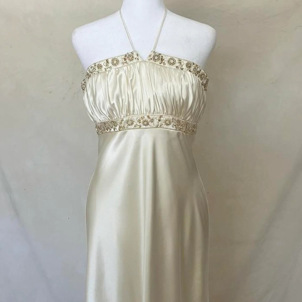 Delicate Floral Beading Spaghetti Strap Long Satin Women's Ball Gown Evening Dress  simple gentle atmospheric and unique desi Bring summer colors to enhance whiteness