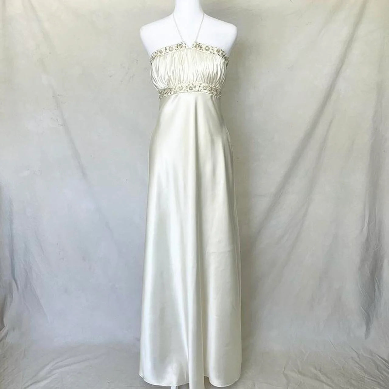 Delicate Floral Beading Spaghetti Strap Long Satin Women's Ball Gown Evening Dress  simple gentle atmospheric and unique desi Bring summer colors to enhance whiteness