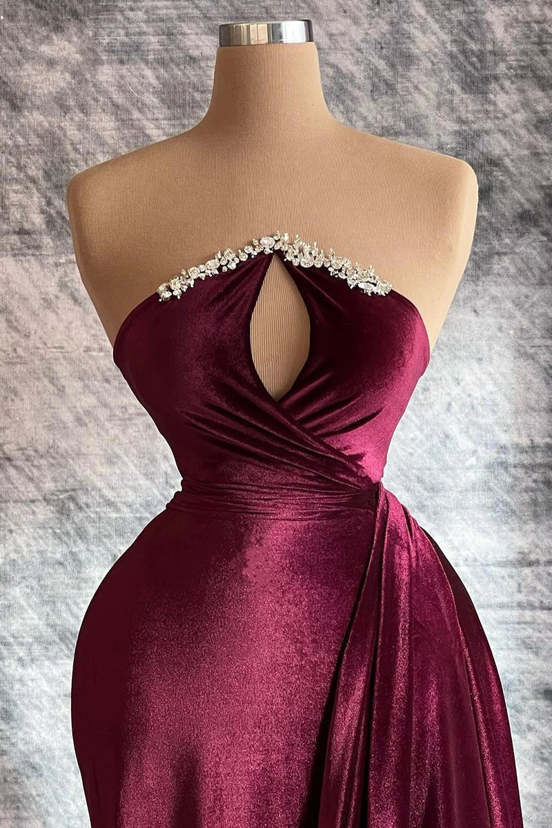 Designer Burgundy Velvet Long Sleeves Prom Dress With TrainGala Dresses Elegant simple gentle atmospheric and unique desi Bring summer colors to enhance whiteness