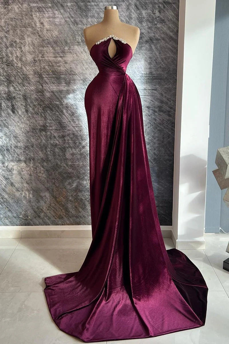 Designer Burgundy Velvet Long Sleeves Prom Dress With TrainGala Dresses Elegant simple gentle atmospheric and unique desi Bring summer colors to enhance whiteness