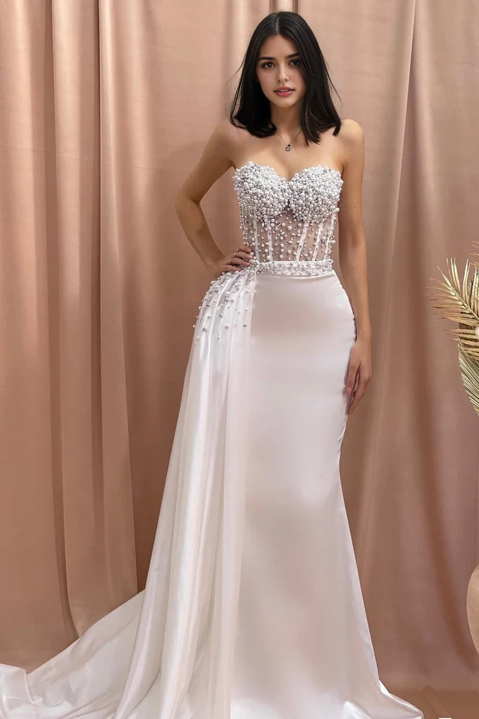 Designer Column Sweetheart Sleeveless Beaded Tulle Satin Prom Gown Simple gentle atmospheric and unique design