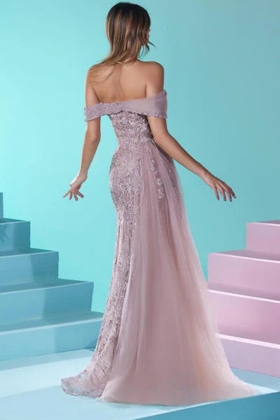 Vintage Long Purple Mermaid Long Sleeve Beaded Prom Gown Simple gentle atmospheric and unique design