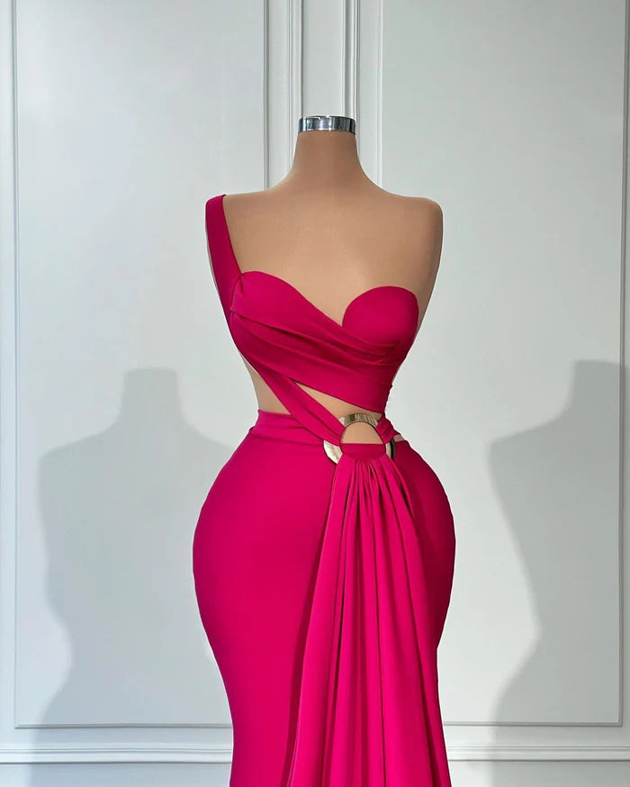 Designer Long Mermaid One-Shoulder Sleeveless Satin Dress for Prom Simple gentle atmospheric and unique design