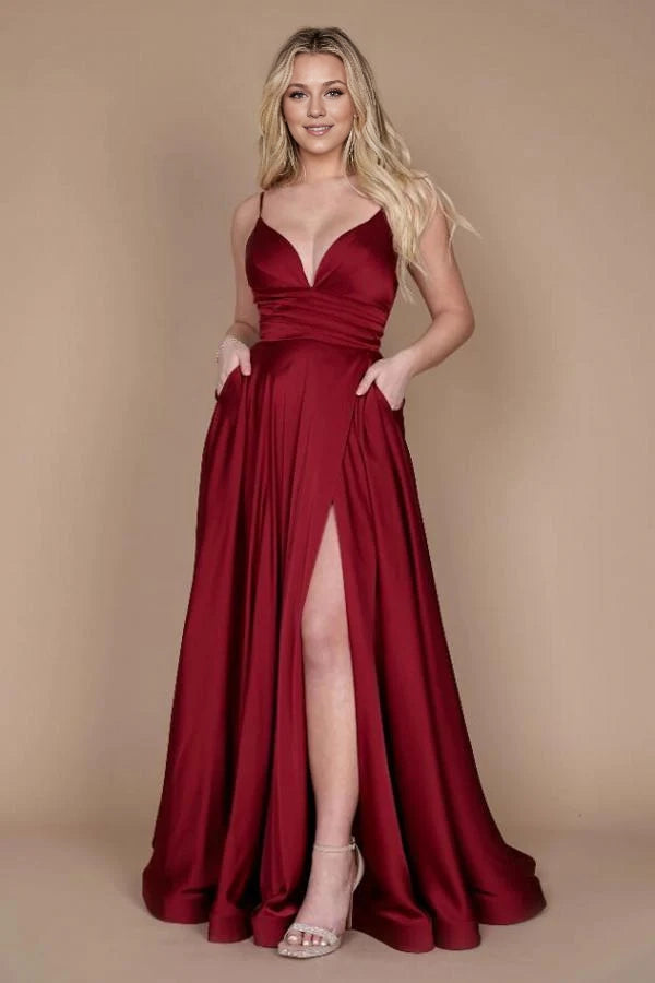 Designer Simple Long Prom Dresses With Side Slit Simple gentle atmospheric and unique design