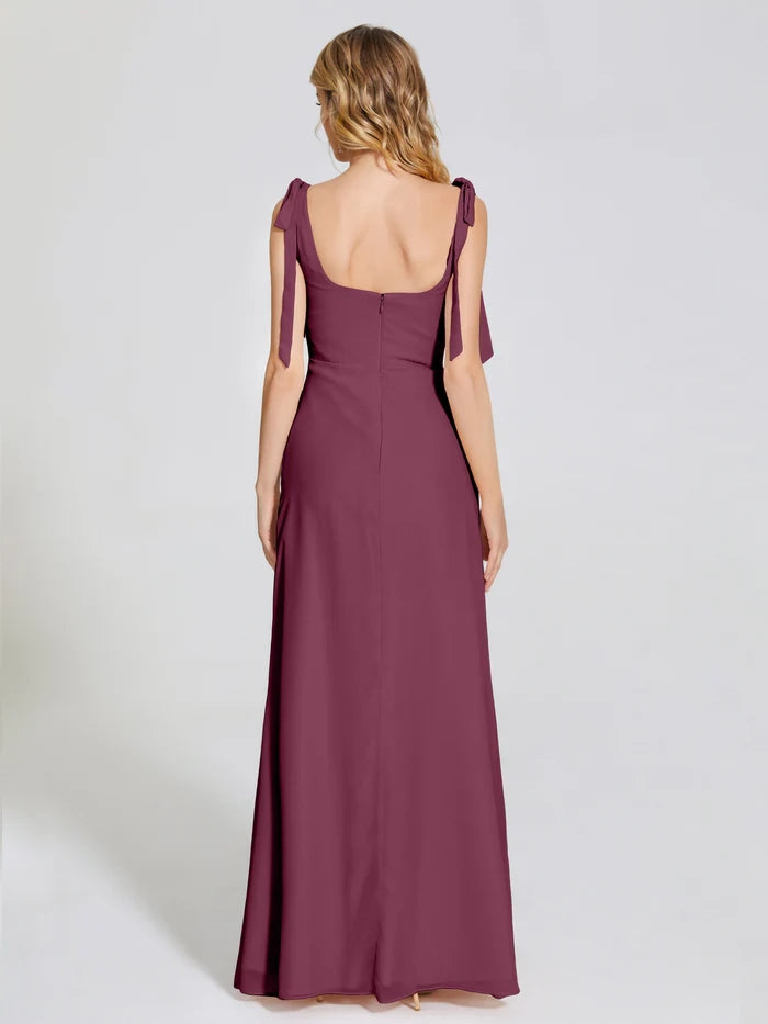 Detachable Bow-knot Square Bridesmaid Dress simple gentle atmospheric and unique desi Bring summer colors to enhance whiteness