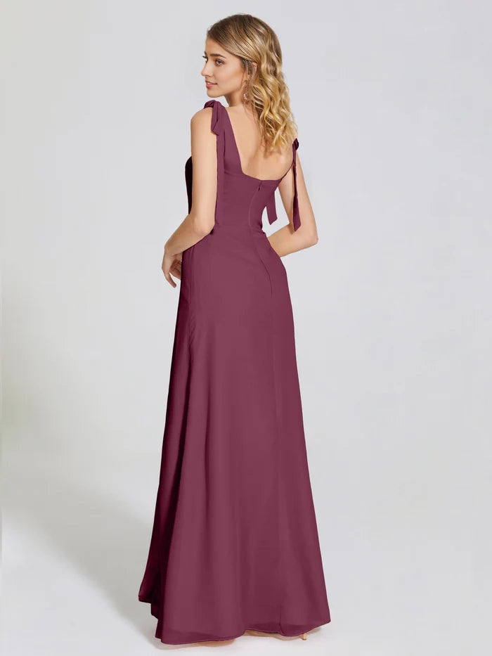 Detachable Bow-knot Square Bridesmaid Dress simple gentle atmospheric and unique desi Bring summer colors to enhance whiteness