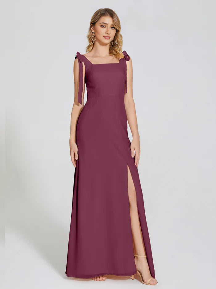 Detachable Bow-knot Square Bridesmaid Dress simple gentle atmospheric and unique desi Bring summer colors to enhance whiteness