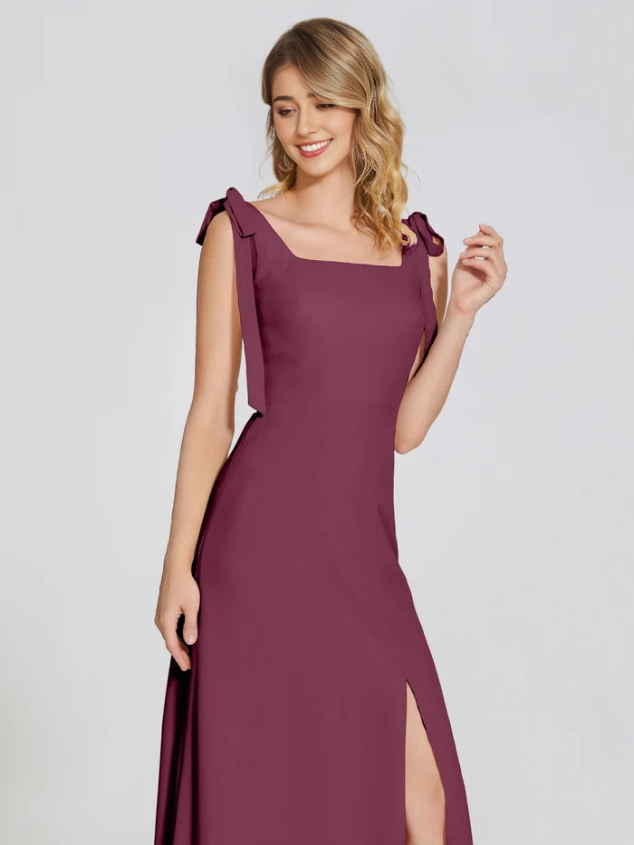 Detachable Bow-knot Square Bridesmaid Dress simple gentle atmospheric and unique desi Bring summer colors to enhance whiteness