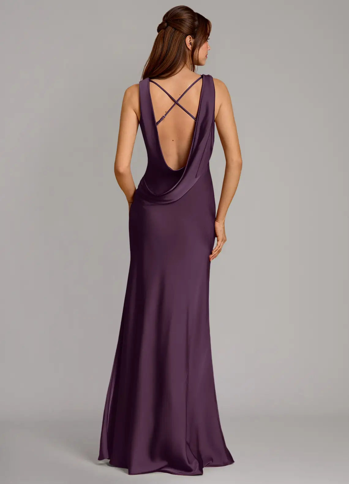 Distinct Sheath Cowl Neck Sleeveless Crisscross Open Back Floor Length Female Evening Dress