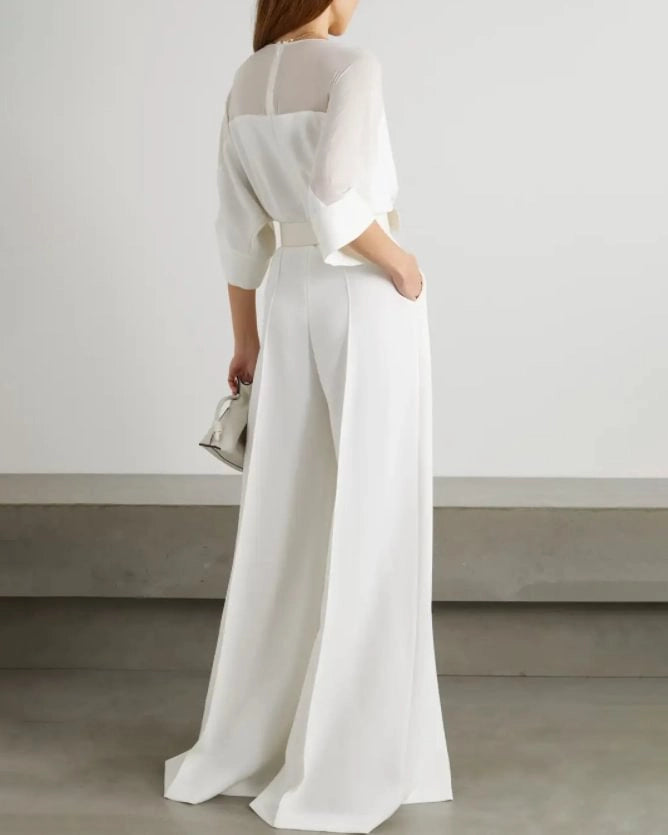 Doll Sleeve Solid Slit Jumpsuit simple gentle atmospheric and unique desi Bring summer colors to enhance whiteness