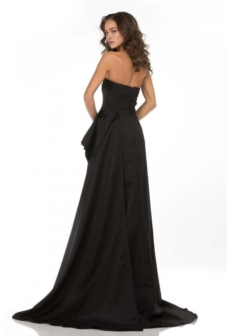 Dramatic A-Line Strapless Sleeveless Open Back Train Floor Length Prom Dress