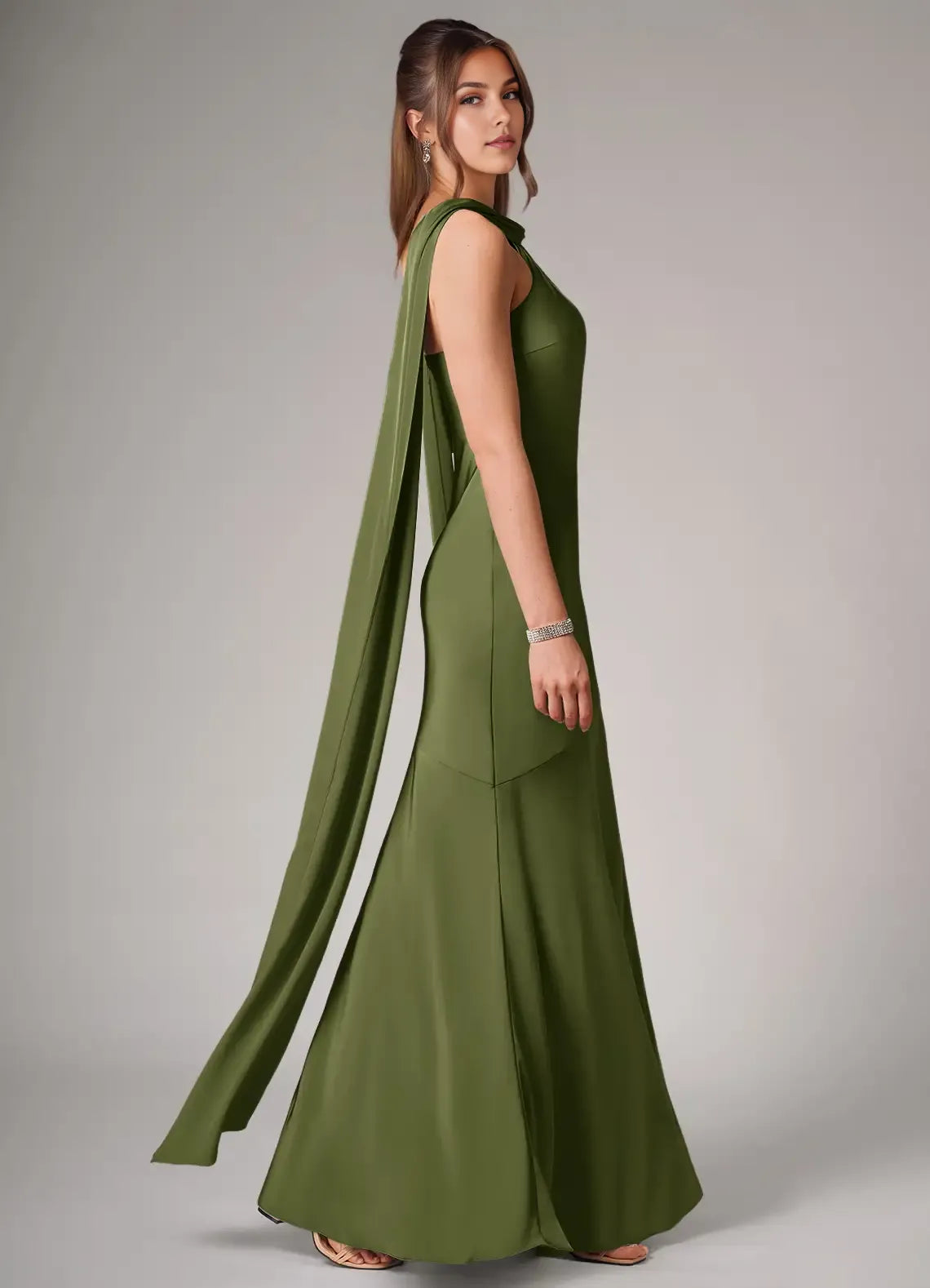 Dramatic Mermaid Halter Neck Cape Sleeve Open Back Floor Length For Ladies Evening Dress ﻿