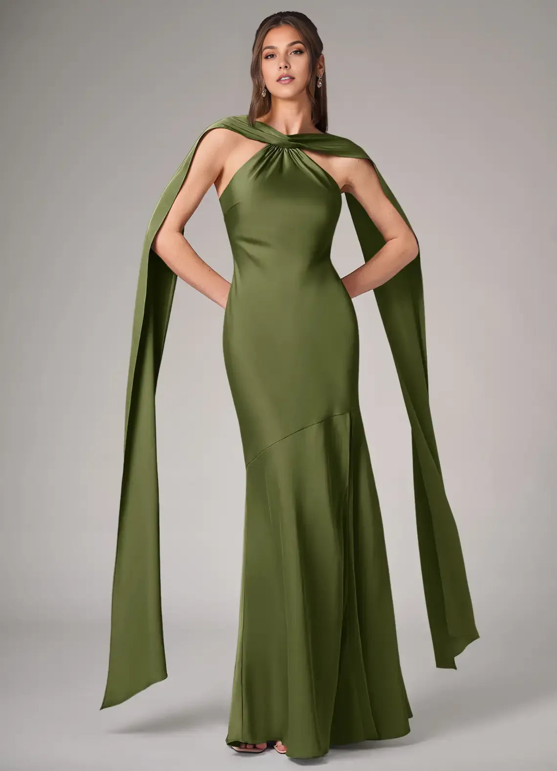 Dramatic Mermaid Halter Neck Cape Sleeve Open Back Floor Length For Ladies Evening Dress ﻿