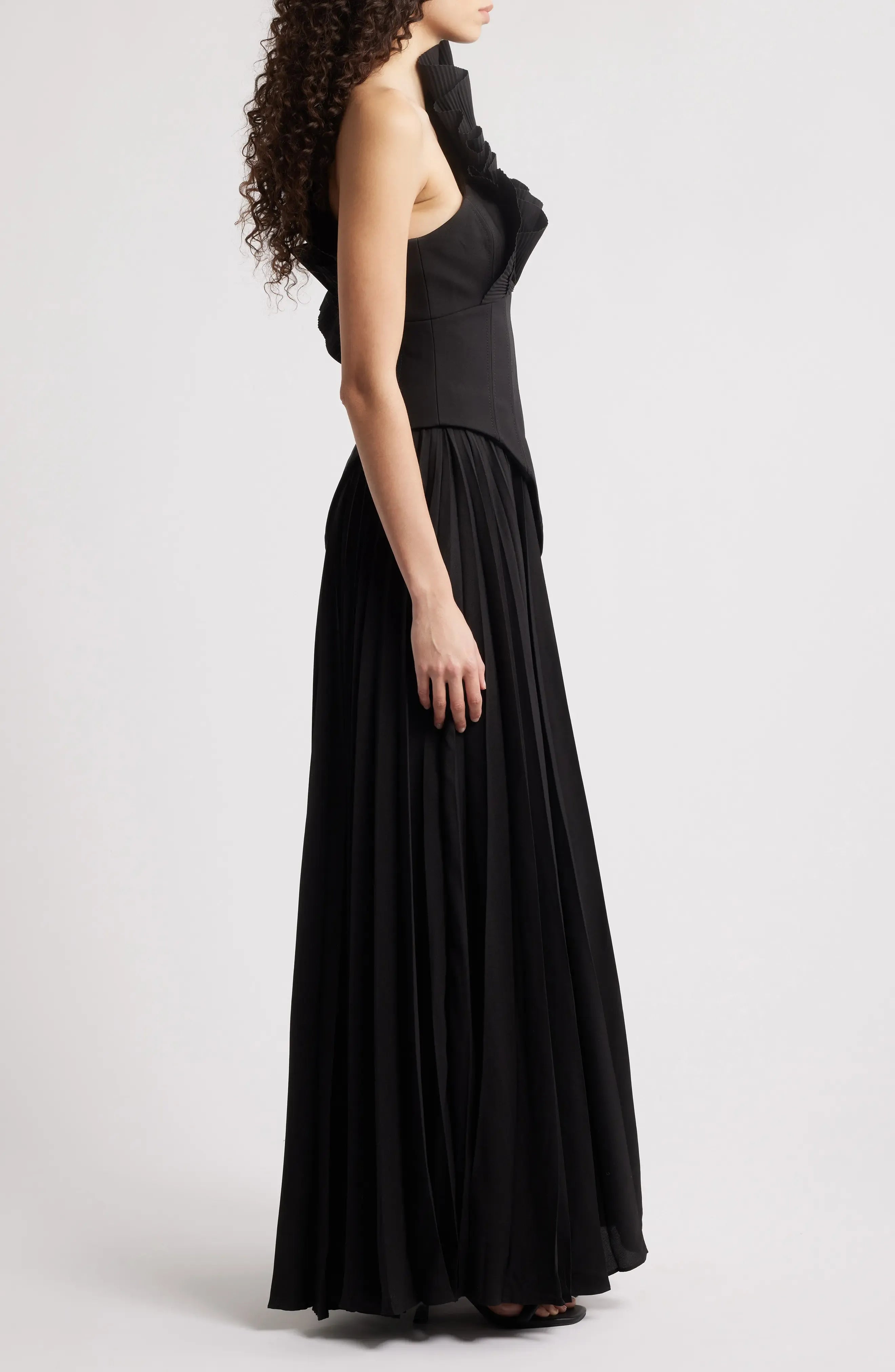 Dramatic Pleated One Shoulder Asymmetrical Open Back Floor Length For Ladies Evening Dress