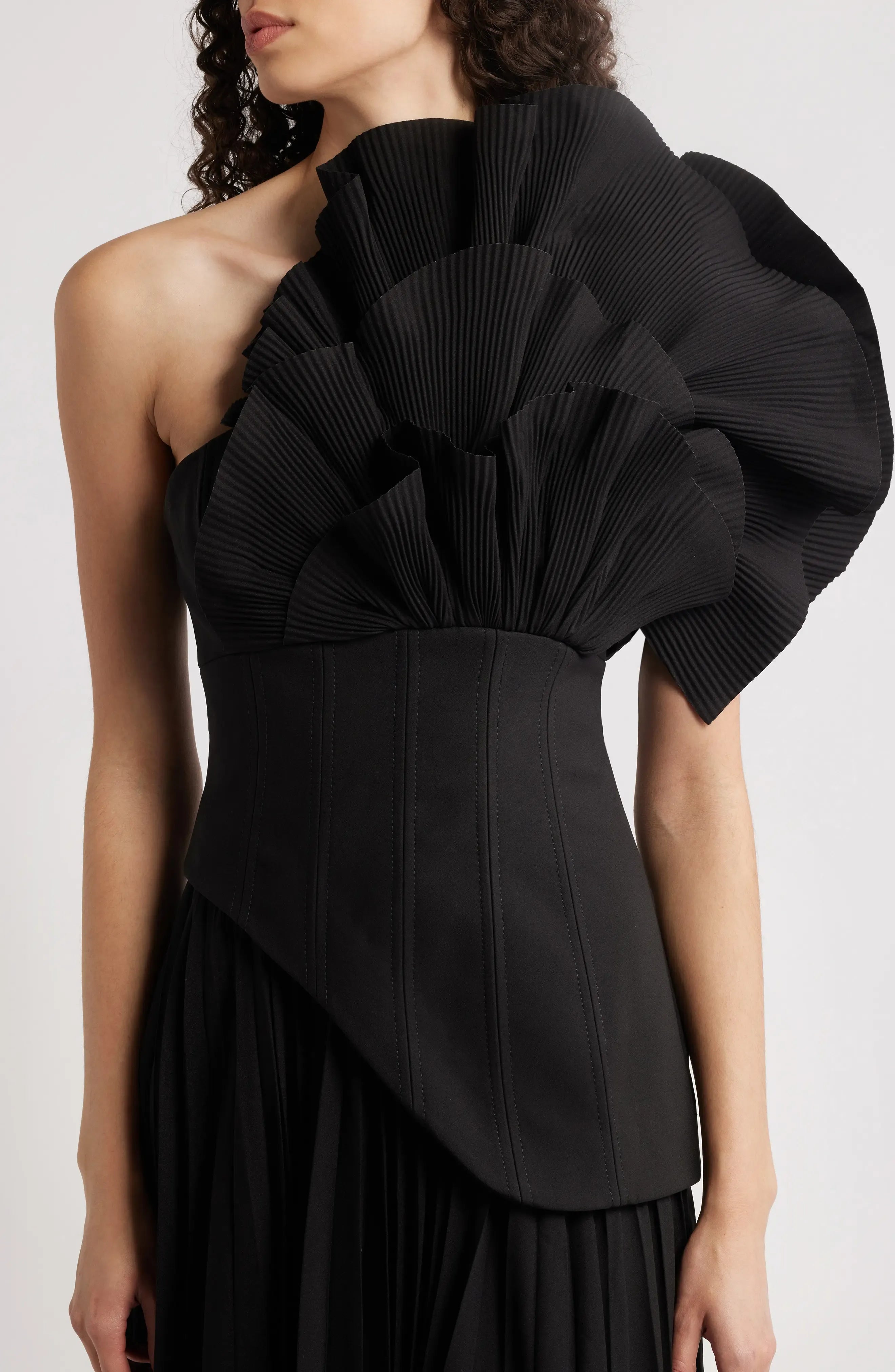 Dramatic Pleated One Shoulder Asymmetrical Open Back Floor Length For Ladies Evening Dress