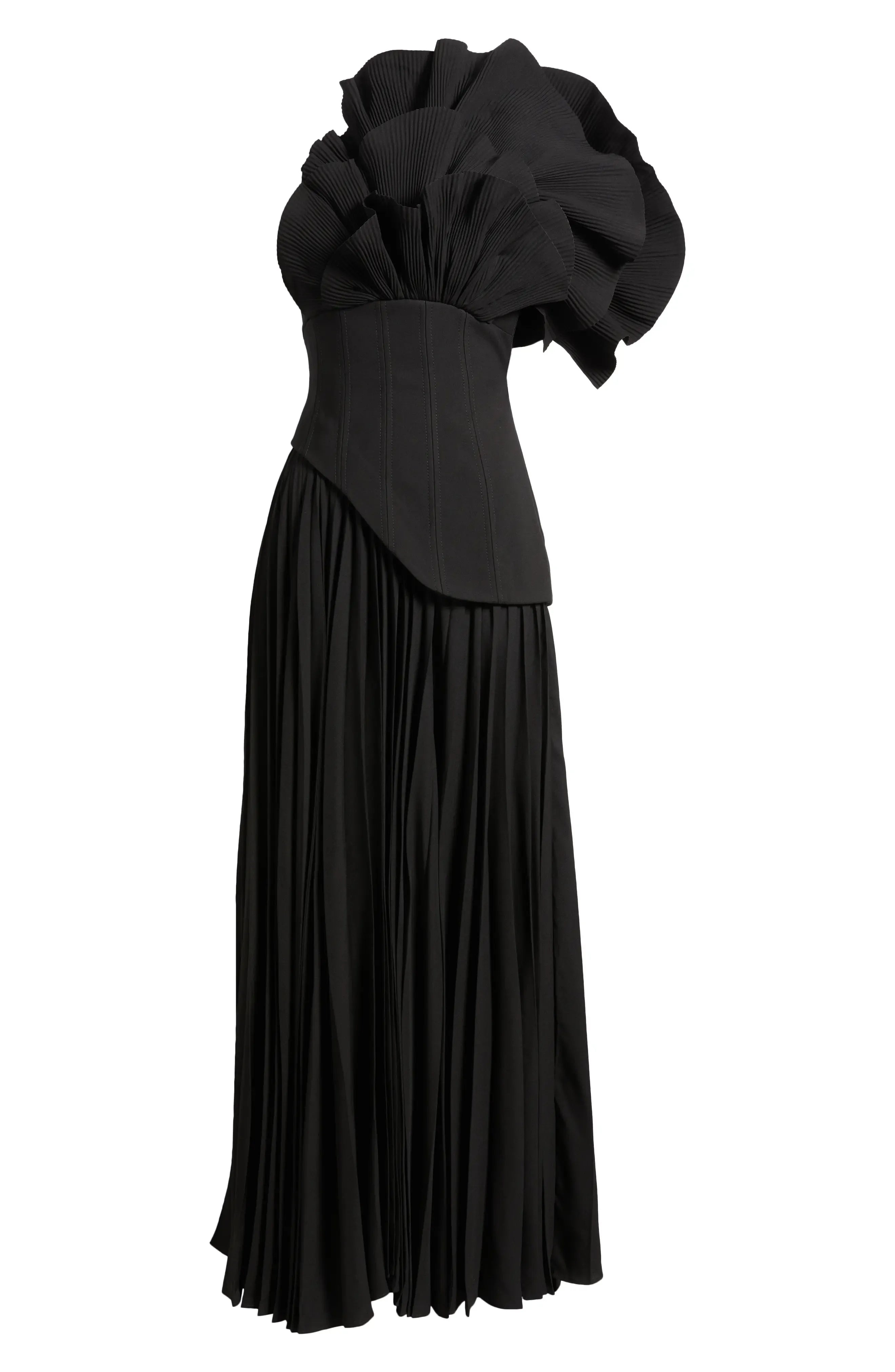 Dramatic Pleated One Shoulder Asymmetrical Open Back Floor Length For Ladies Evening Dress