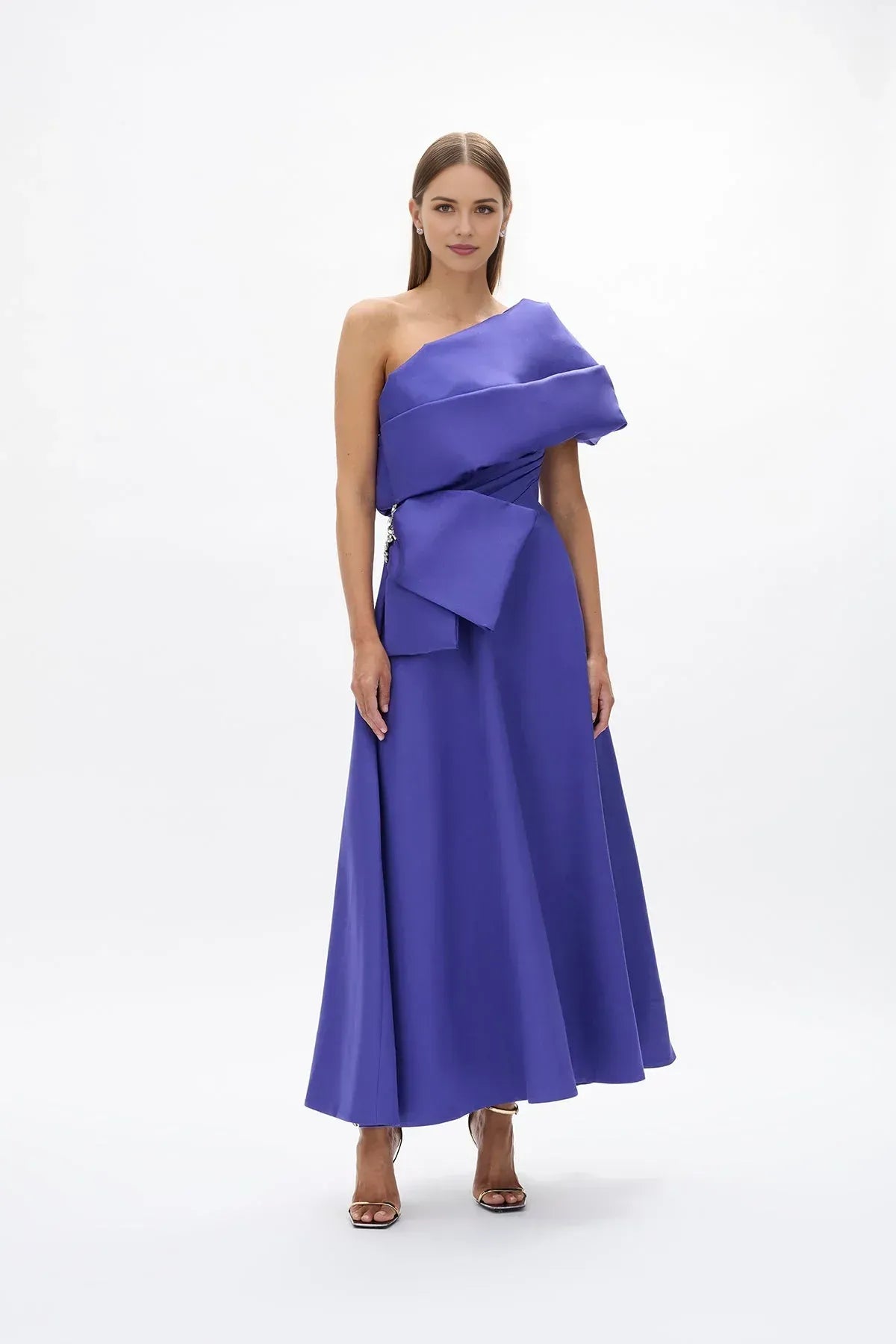 Draped A Line One Shoulder Sleeveless Embellished Back Floor Length Hot Sale Prom Dress