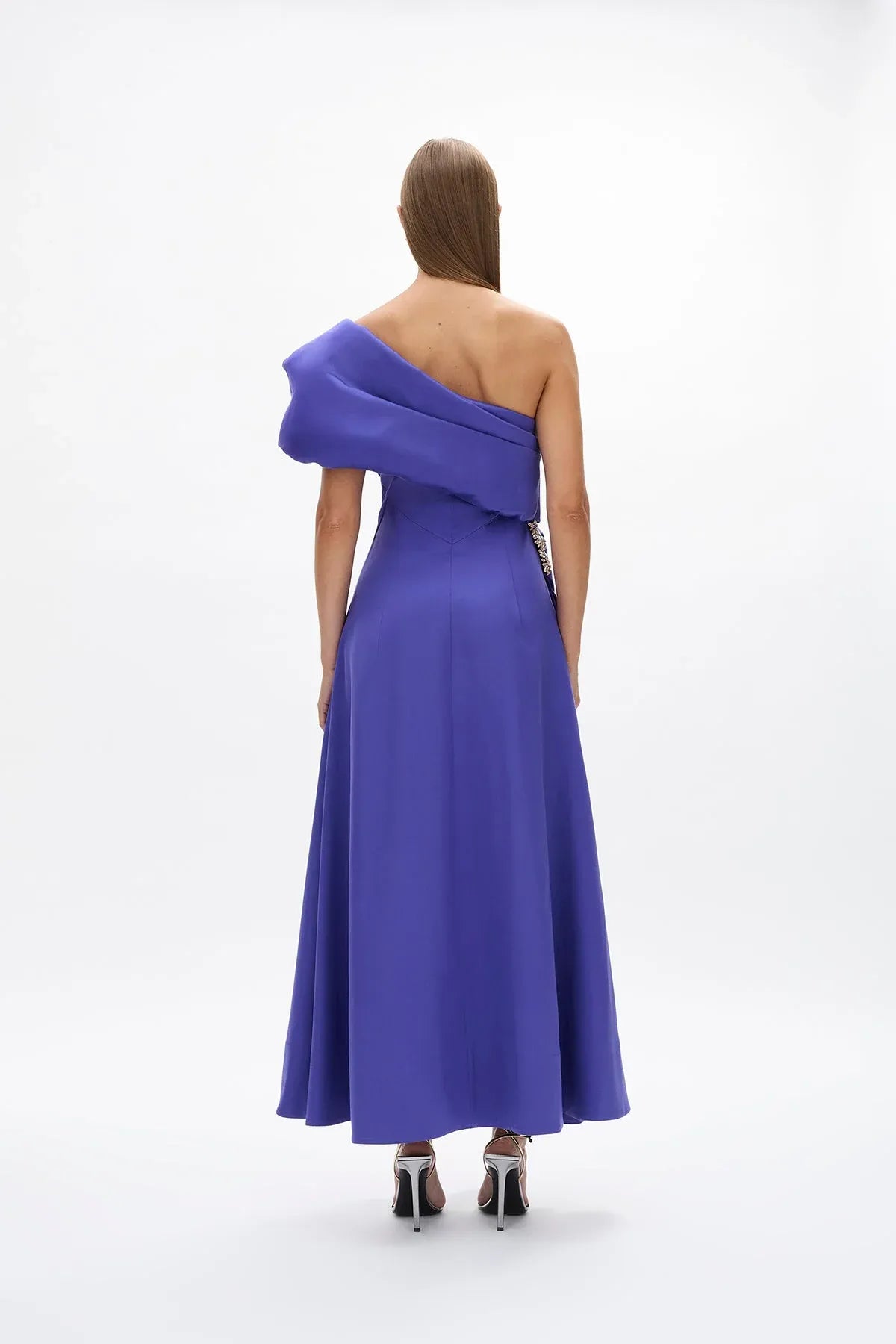 Draped A Line One Shoulder Sleeveless Embellished Back Floor Length Hot Sale Prom Dress