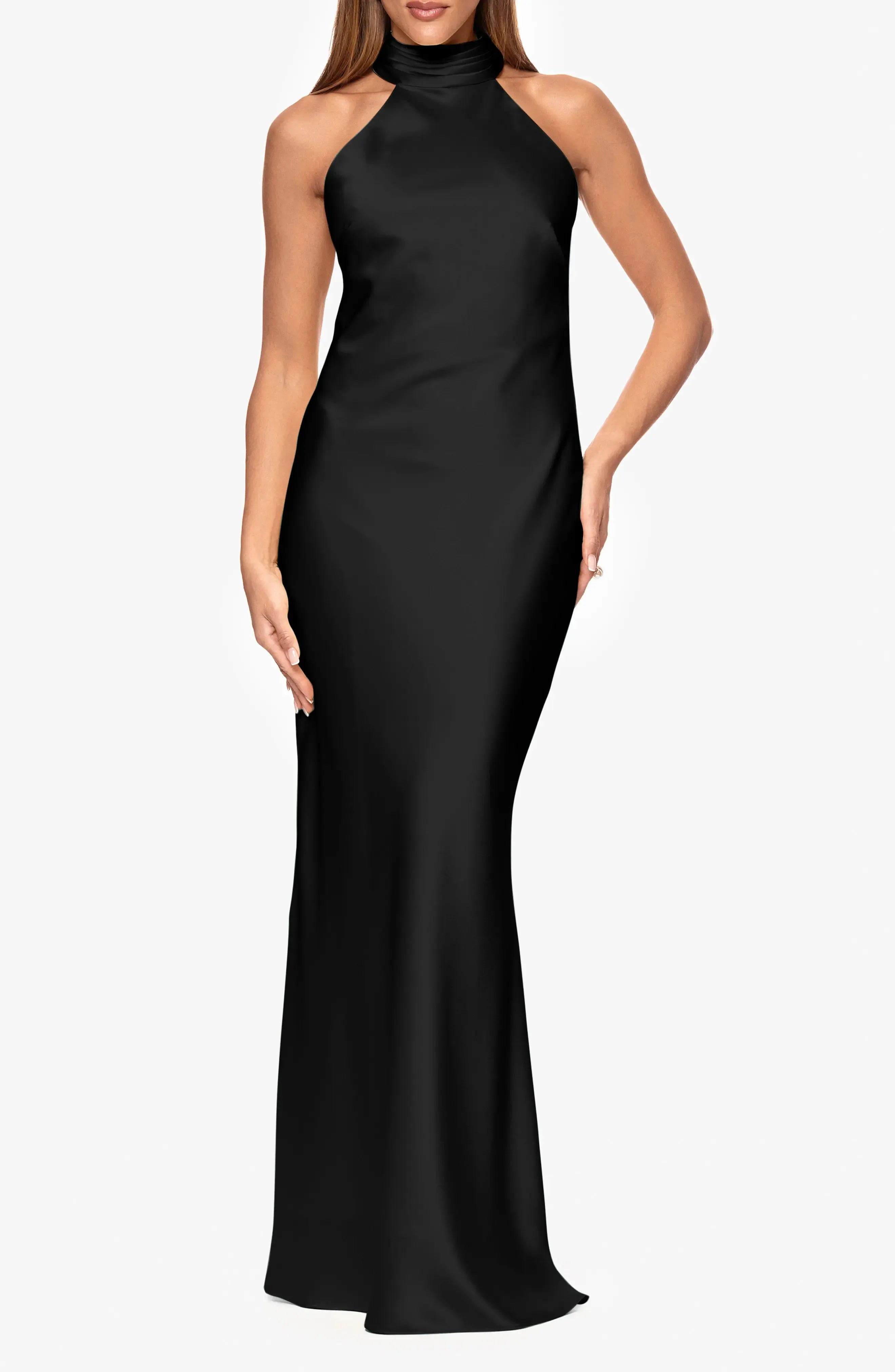 Draped Back Trumpet Halter Neck Sleeveless Open Back Floor Length Female Evening Dress