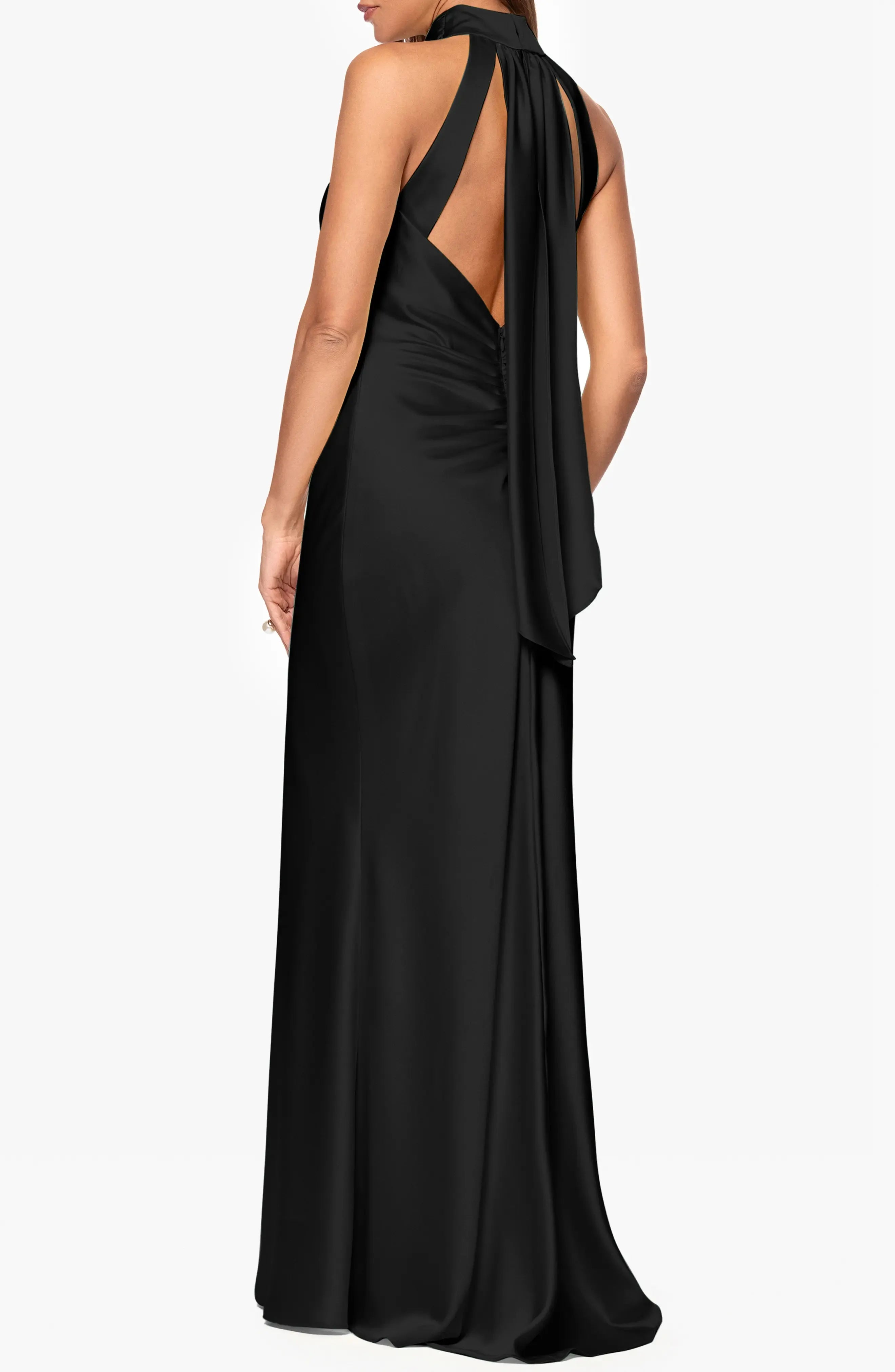 Draped Back Trumpet Halter Neck Sleeveless Open Back Floor Length Female Evening Dress