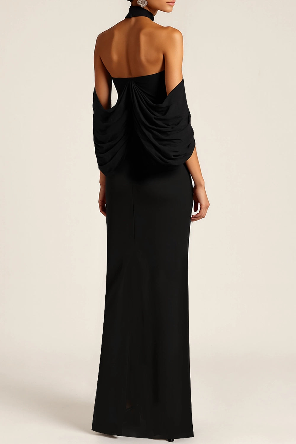 Draped Halter Mermaid Deep V Neck Sleeveless Open Back Floor Length Hot Sale Evening Dress