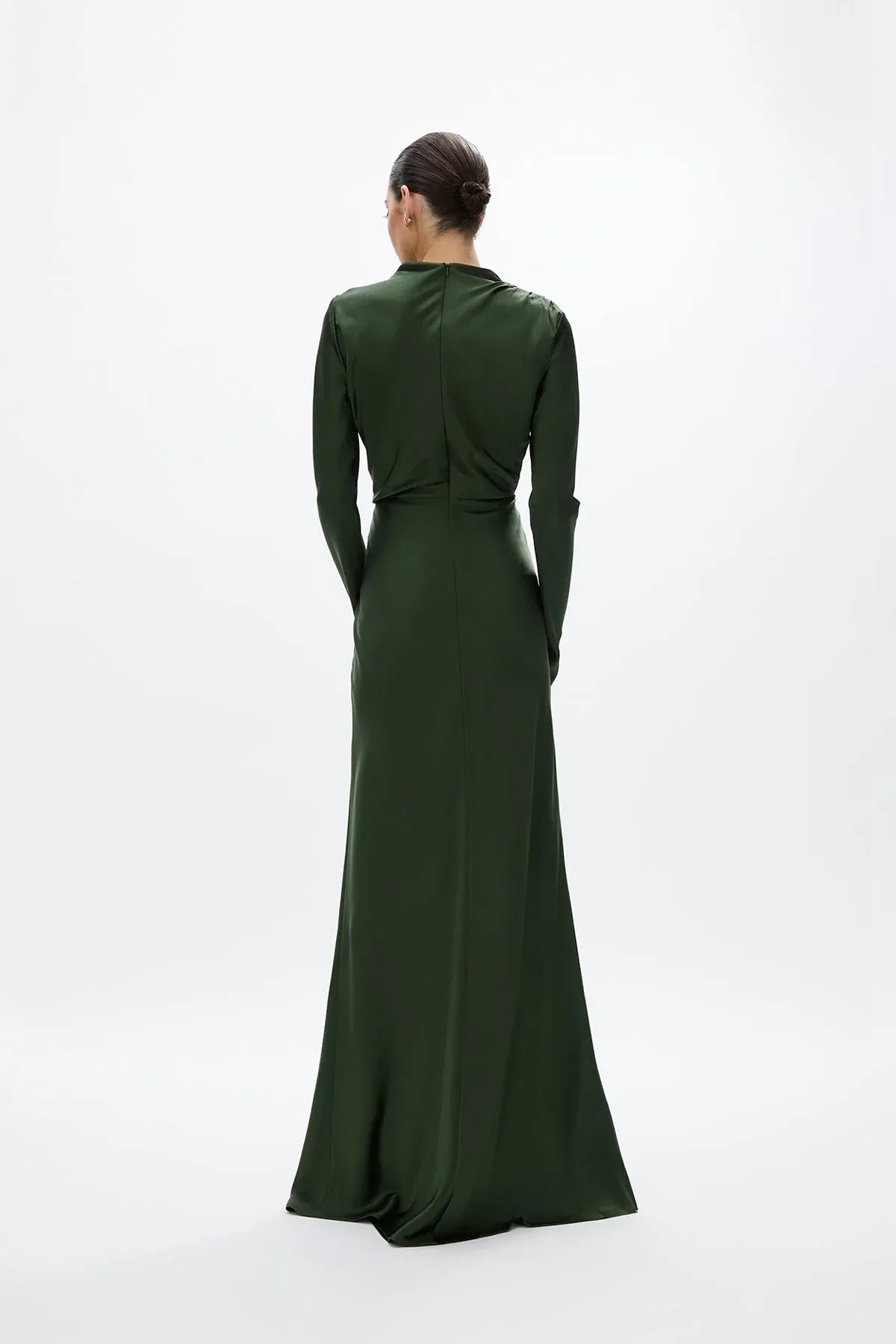 Draped Sheath Cowl Neck Long Sleeve Zipper Back Floor Length For Sale Prom Dress