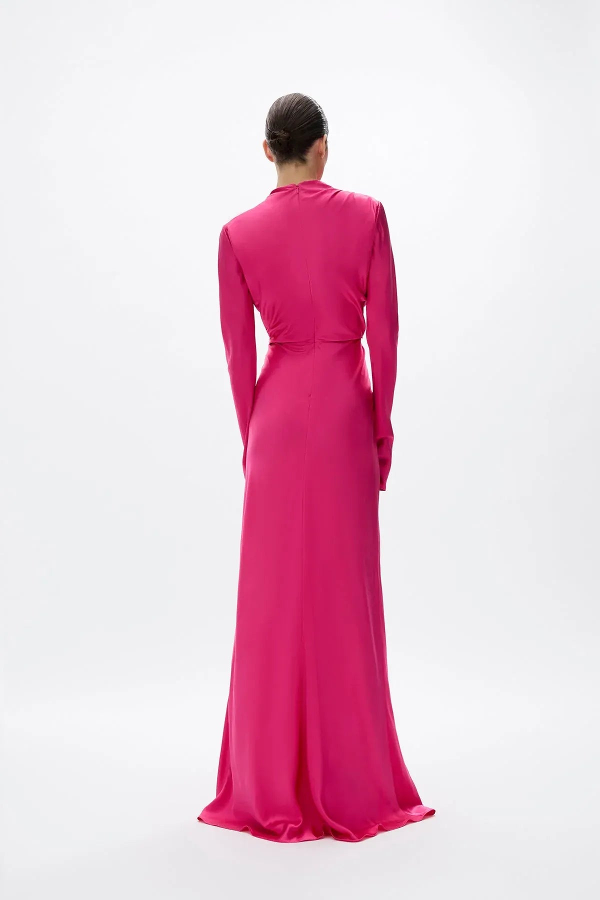 Draped Sheath Cowl Neck Long Sleeve Zipper Back Train Floor Length Hot sale Prom Dress