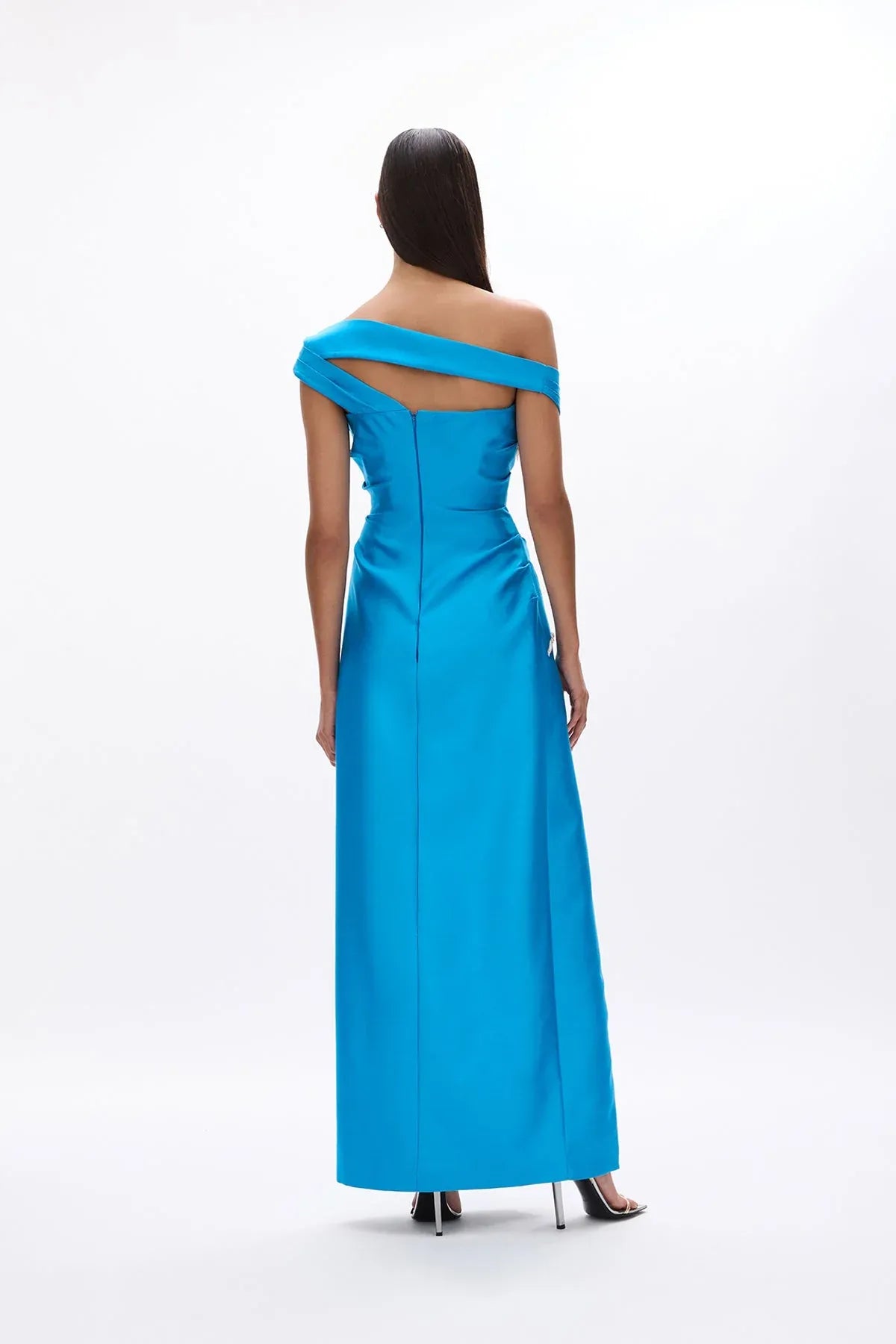 Draped Sheath Off the Shoulder Sleeveless Cutout Back High Slit Floor Length For Sale Evening Dress