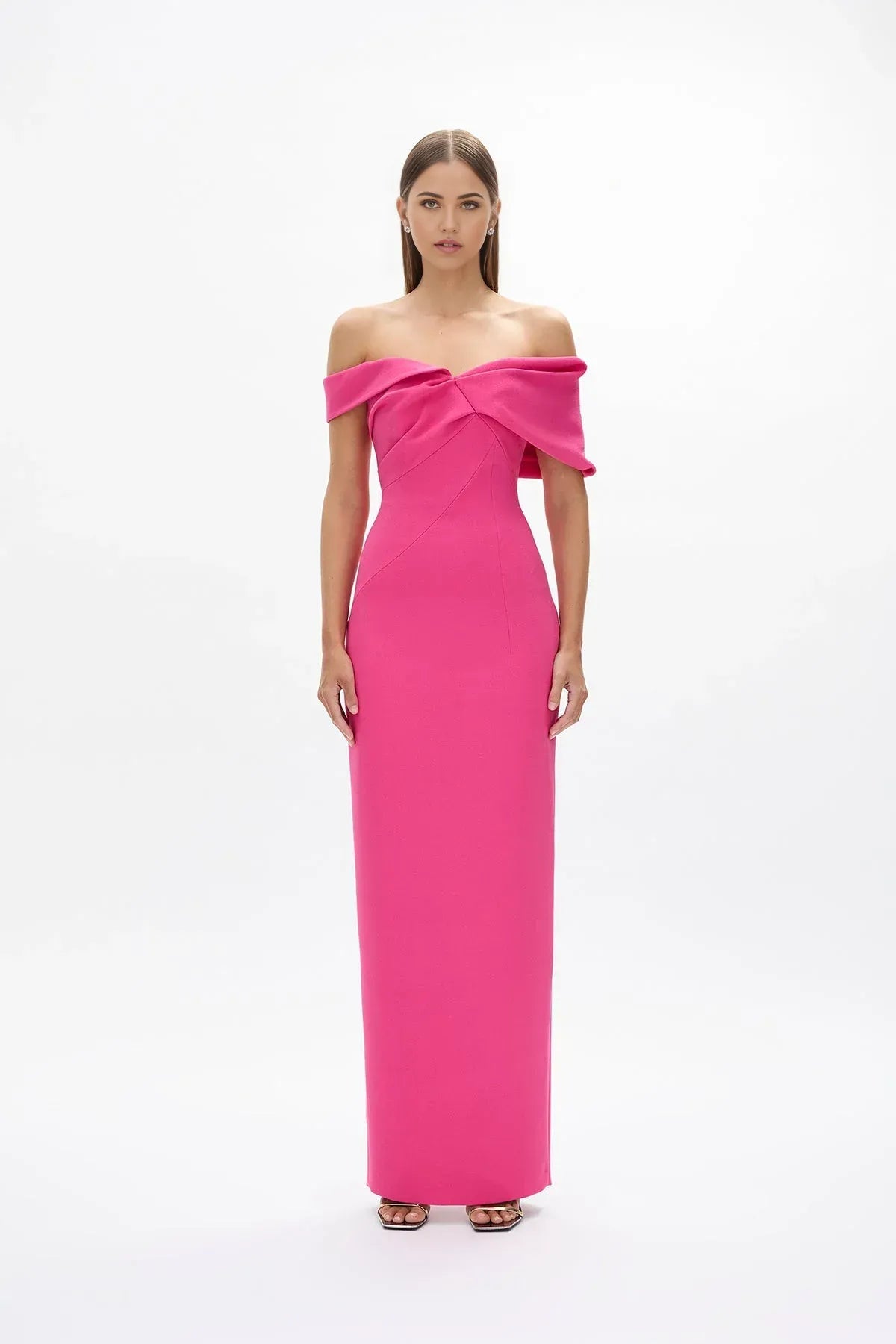 Draped Sheath Off the Shoulder Sleeveless Zipper Back High Slit Floor Length For Ladies Prom Dress