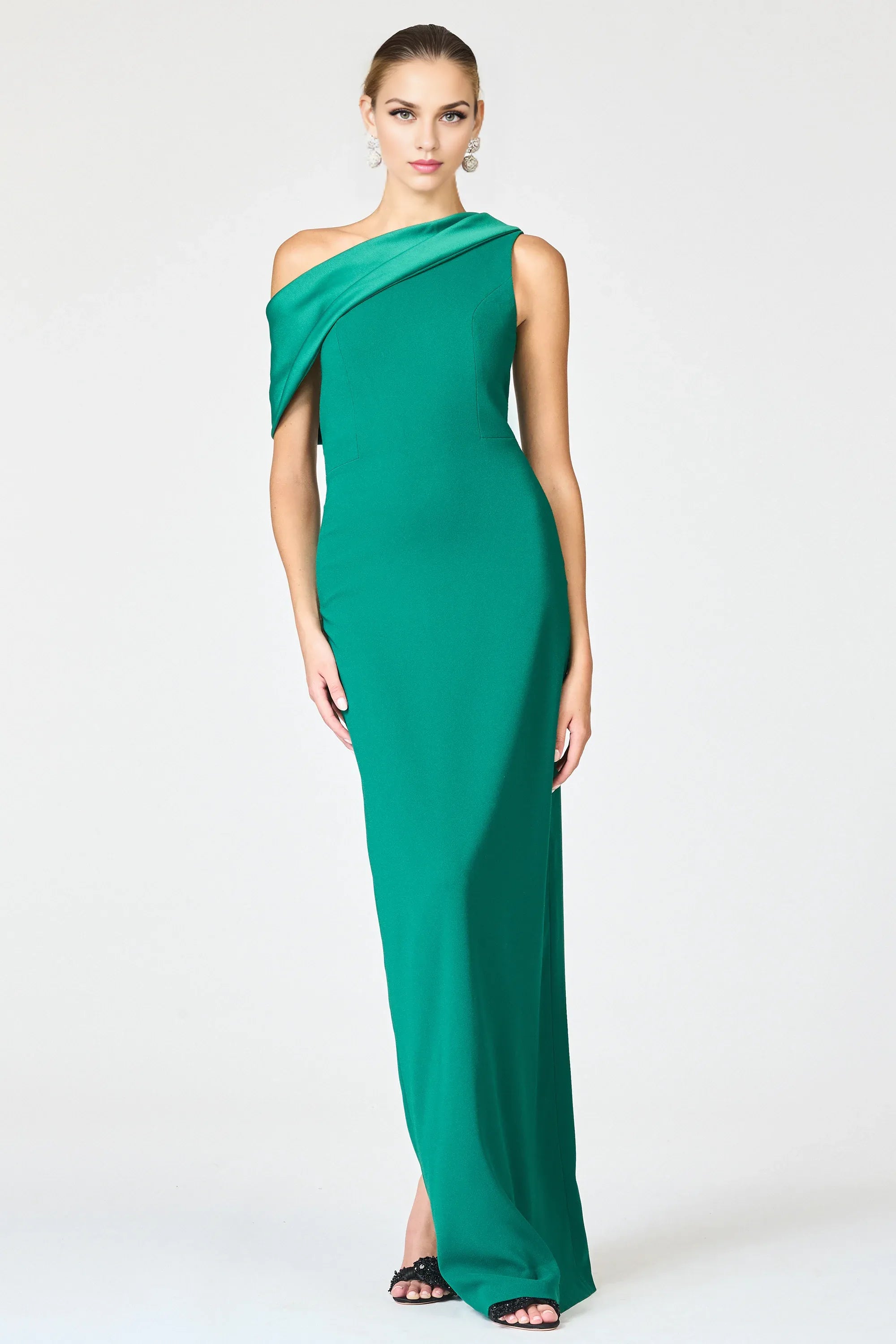 Draped Sheath One Shoulder Sleeveless Zipper Back High Slit Floor Length Female Evening Dress
