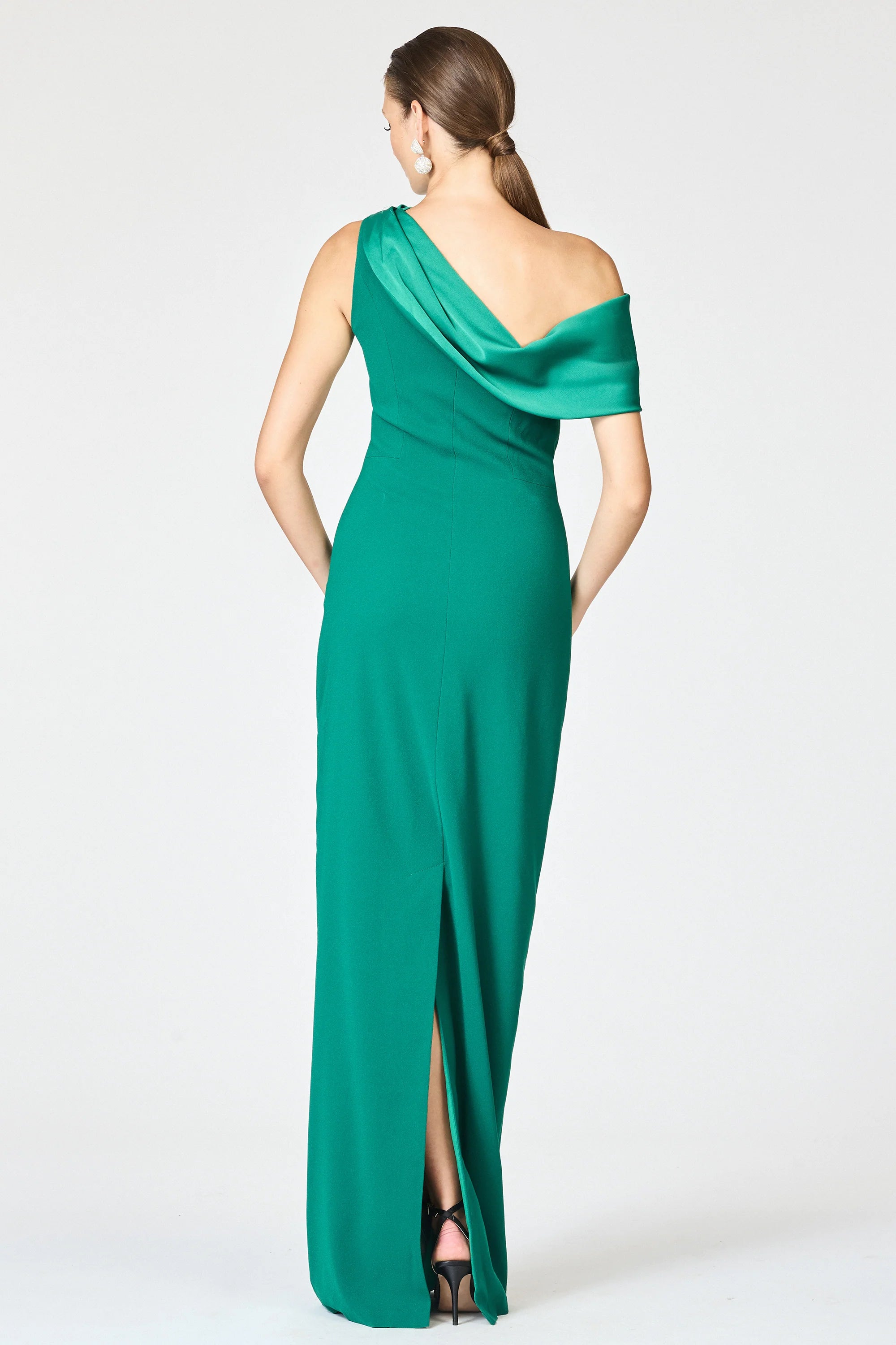 Draped Sheath One Shoulder Sleeveless Zipper Back High Slit Floor Length Female Evening Dress