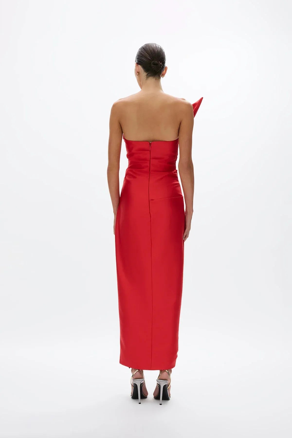 Draped Sheath One Shoulder Sleeveless Zipper Back High Slit Midi Length For Women Prom Dress