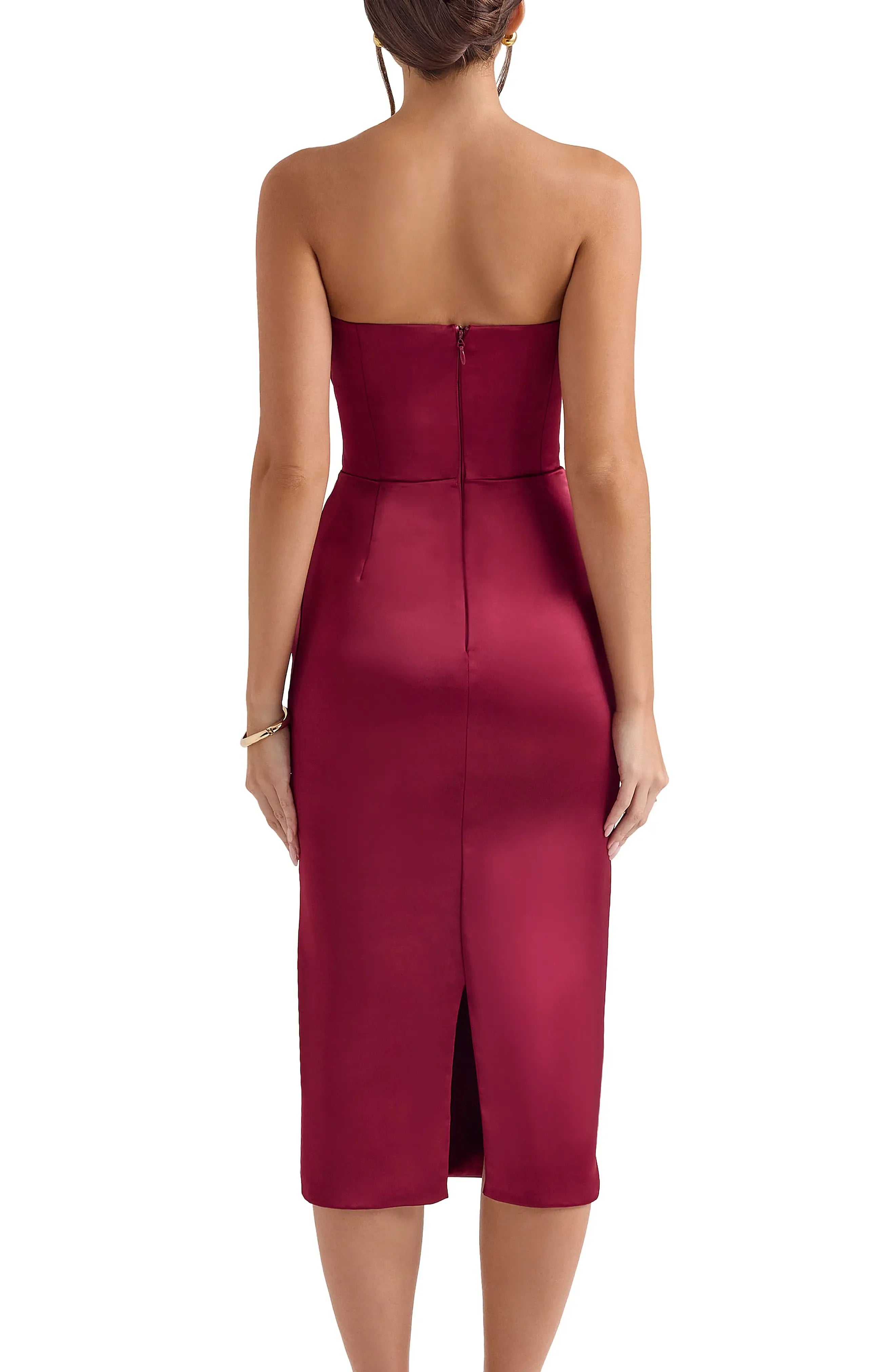 Draped Sheath Strapless Sleeveless Zipper Back Midi Length For Adults Evening Dress ﻿