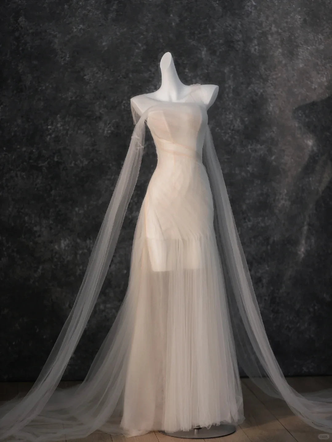 Dreamy Flowy Pleated Dark Ivory Tulle Long Date Dress Evening Dress Prom Dress simple gentle atmospheric and unique desi Bring summer colors to enhance whiteness