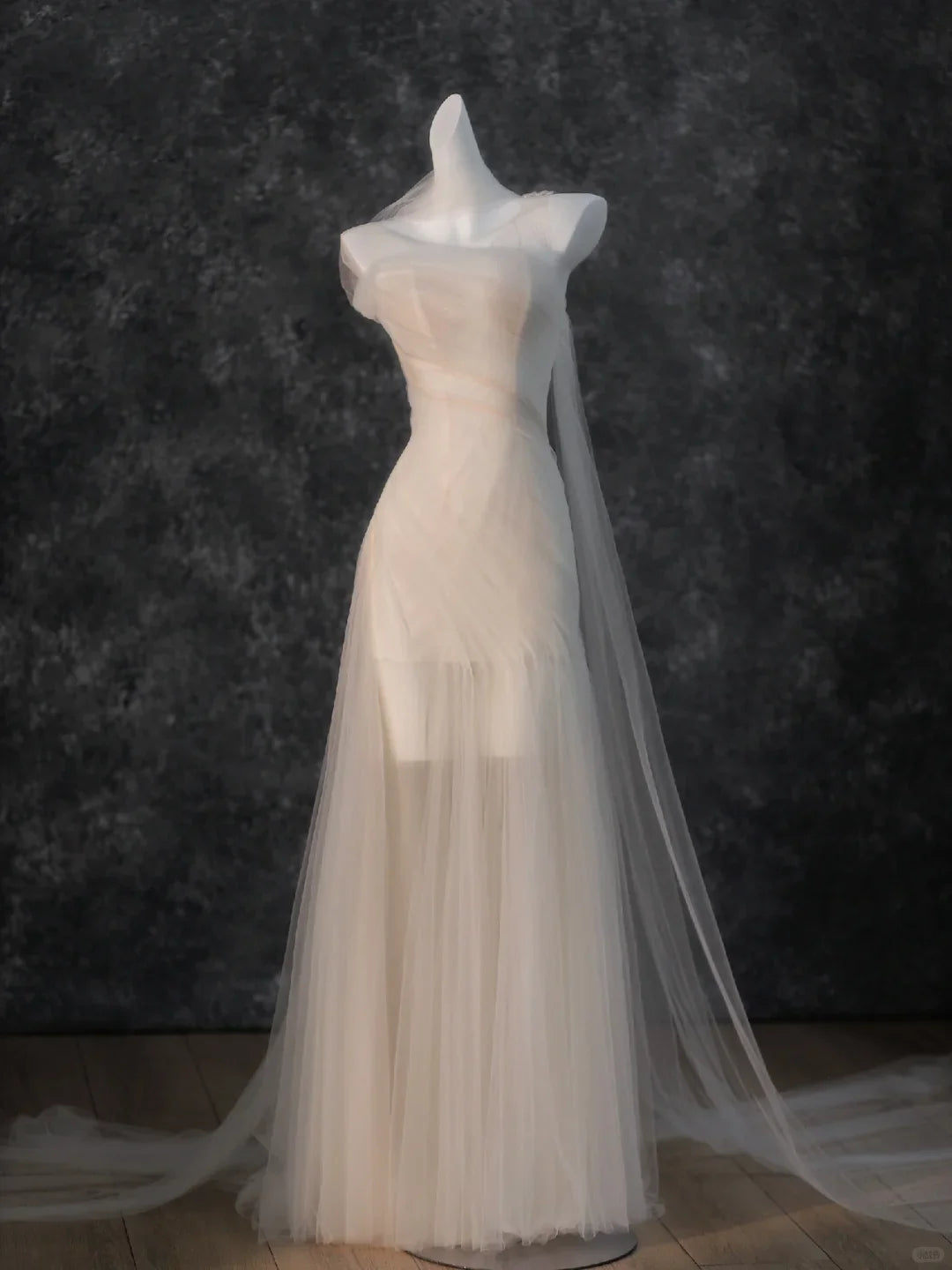 Dreamy Flowy Pleated Dark Ivory Tulle Long Date Dress Evening Dress Prom Dress simple gentle atmospheric and unique desi Bring summer colors to enhance whiteness