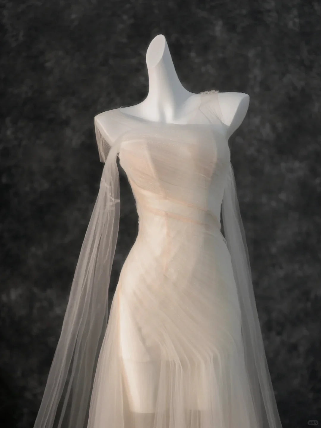 Dreamy Flowy Pleated Dark Ivory Tulle Long Date Dress Evening Dress Prom Dress simple gentle atmospheric and unique desi Bring summer colors to enhance whiteness