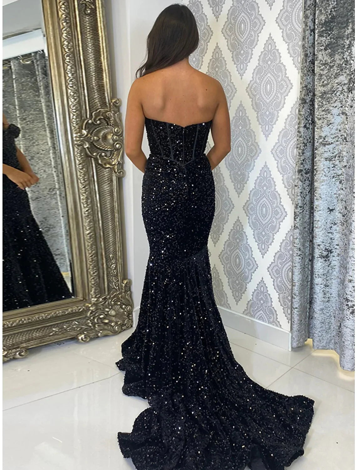 Dresses Glittering Dress Prom Wedding Party Court Train Sleeveless Sweetheart Sequined Backless with Sequin simple gentle atmospheric and unique desi Bring summer colors to enhance whiteness
