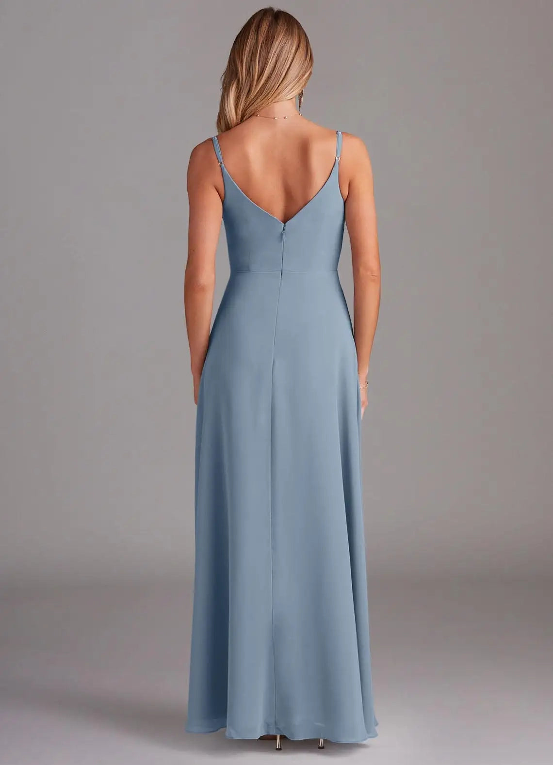 Dusty Blue Cowl Neck Maxi Dress with Spaghetti Straps Blue A-Line Cowl Chiffon Dress Bridesmaid Dresses