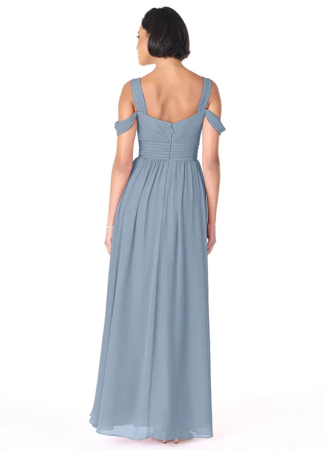 Dusty Blue Off-Shoulder Maxi Dress with Side Slit Dusty Blue A-Line Off the Shoulder Chiffon Dress Bridesmaid Dresses