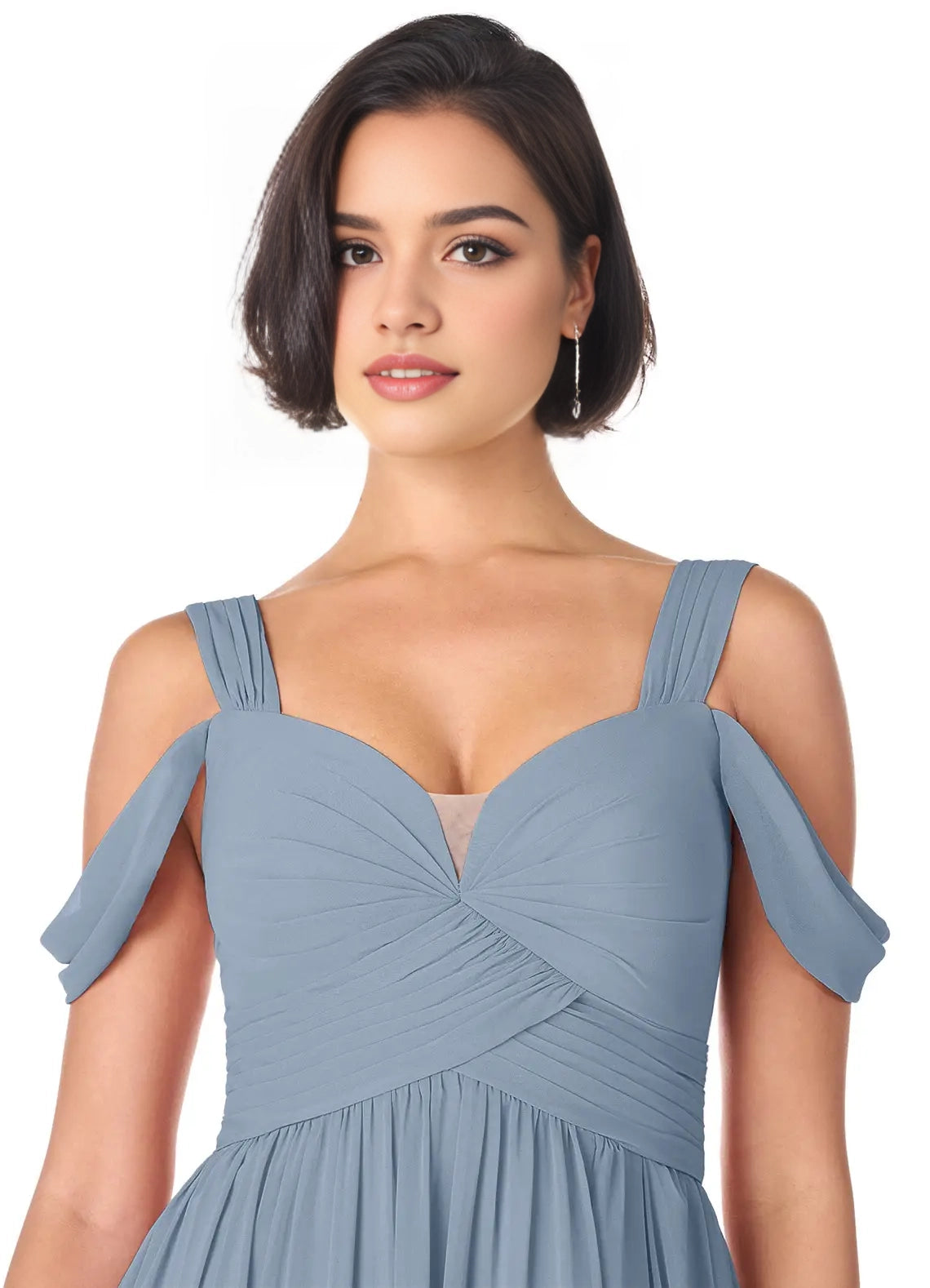 Dusty Blue Off-Shoulder Maxi Dress with Side Slit Dusty Blue A-Line Off the Shoulder Chiffon Dress Bridesmaid Dresses