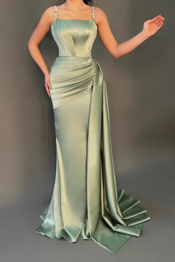 Dusty Sage Straps Prom Dress Mermaid Sleeveless With Beads Simple gentle atmospheric and unique design