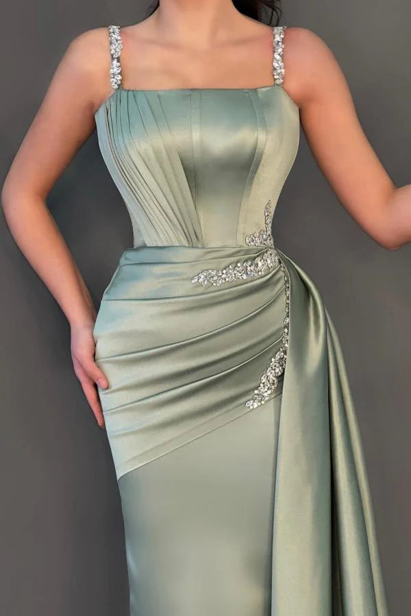 Dusty Sage Straps Prom Dress Mermaid Sleeveless With Beads Simple gentle atmospheric and unique design