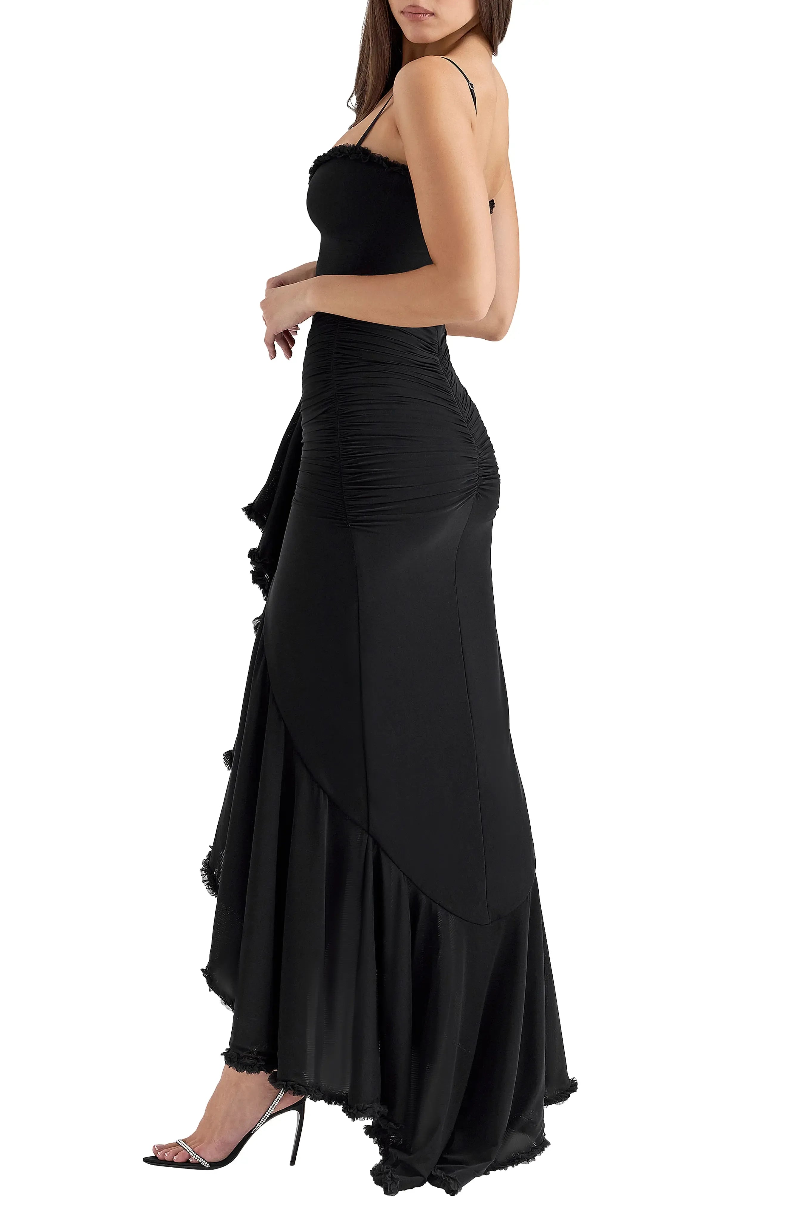 Edgy Ruched Mermaid Sweetheart Spaghetti Strap Zipper Back Floor Length For Ladies Prom Dress ﻿