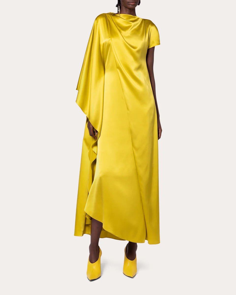 Effect Asymmetric Silk Satin Midi Dress simple gentle atmospheric and unique desi Bring summer colors to enhance whiteness