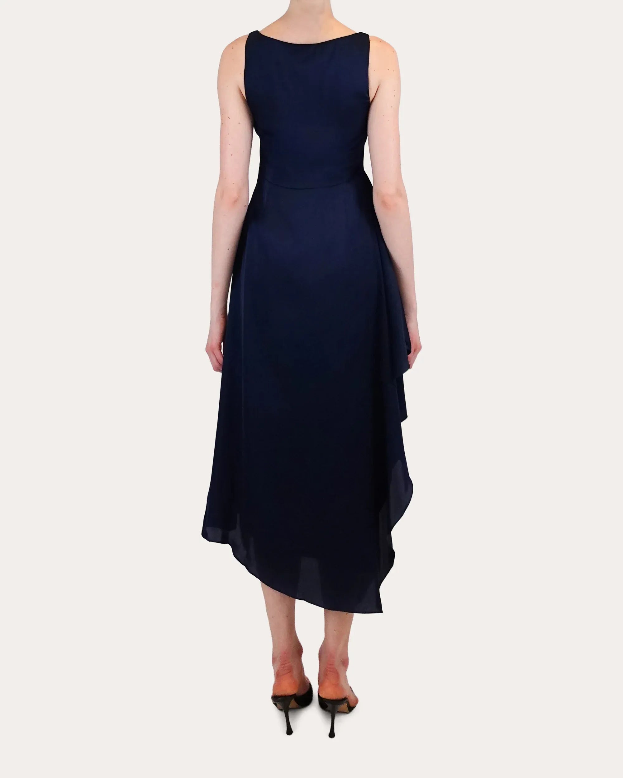 Elegant A-Line Boat Neck Sleeveless Solid Back High Low Midi For Adults Prom Dress