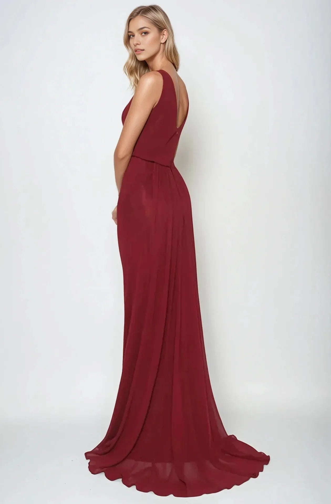 Elegant A-Line Cowl Neck Sleeveless Open Back Train Floor Length Prom Dress