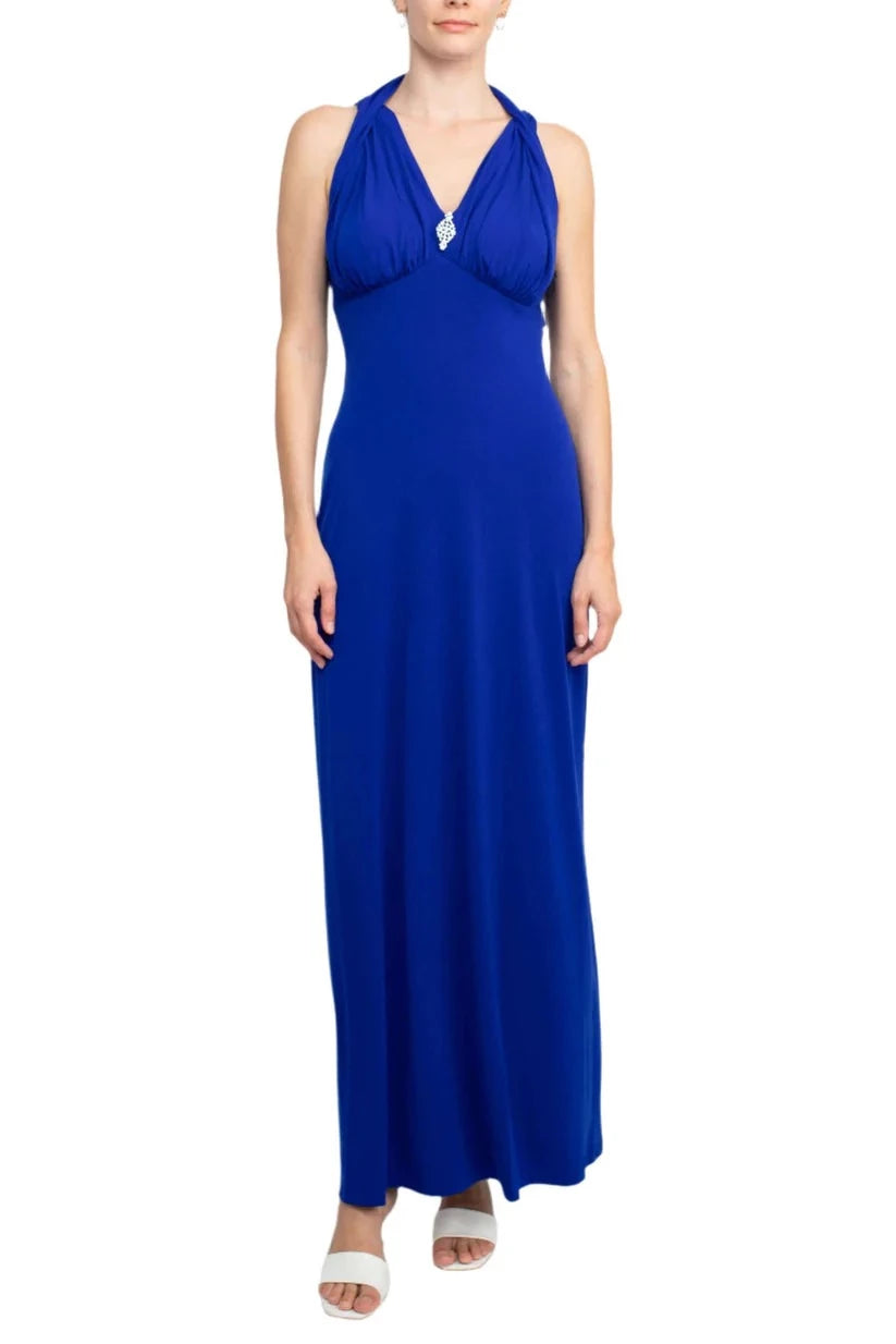 Elegant A-Line Halter Neck Sleeveless Cutout Back Floor Length Prom Dress